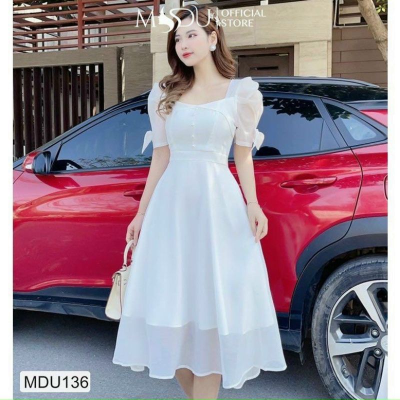 ĐẦM VOAN TAY NƠ KẾT CƯỜM