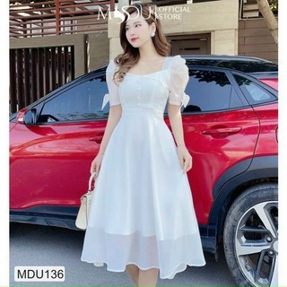 Đầm voan tay nơ kết cườm