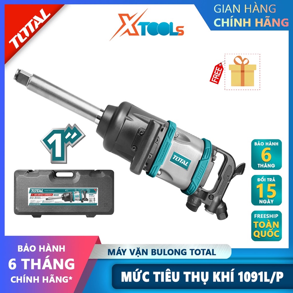 Máy siết bulong khí nén 25mm (1&quot;) Total TAT40111 đầu vặn vuông 1'';  lượng khí tiêu thụ  1019l/p; kích thước bulong 1-3