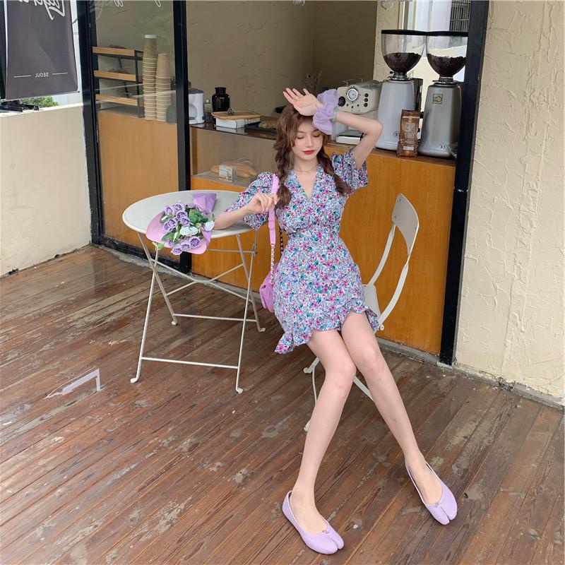 Đầm hoa nhí 2 lớp có dây thu eo, style Retro hàng Quảng châu #QC86