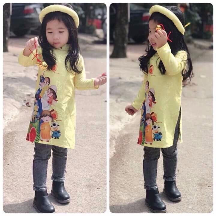 Áo dài cách tân điệu đà cho bé gái  - Vàng
