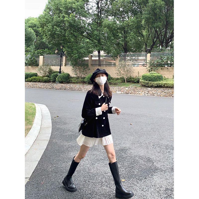 Bộ Áo Khoác cardigan + Chân Váy Xếp Ly Màu Đen Thời Trang Mùa Thu Cho Nữ