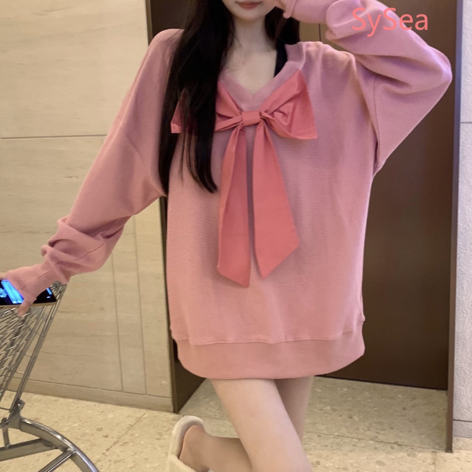 Áo Sweater Tay Dài Cổ Chữ V Oversize Thời Trang Mùa Thu Cho Nữ