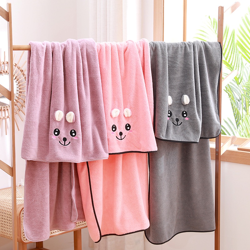 Khăn Tắm Vải Lông Cừu San Hô Dày Dặn Mềm Mại Thấm Hút Nước Khô Nhanh Cho Bé