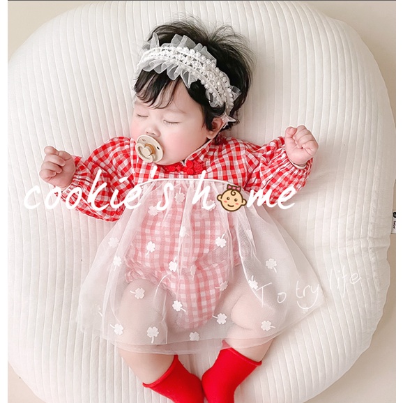 Set body sườn xám bèo hoa trắng xinh xắn cho bé gái sơ sinh mặc thôi noi đầy tháng