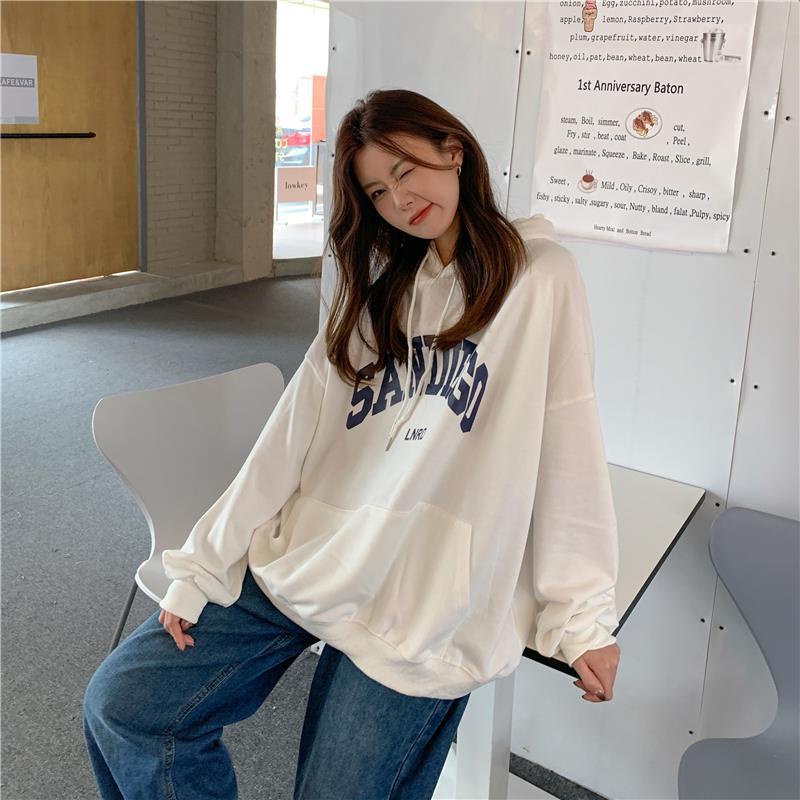 Áo Hoodie Dáng Rộng In Chữ Phong Cách Hàn Quốc Dễ Phối Đồ Cho Nữ