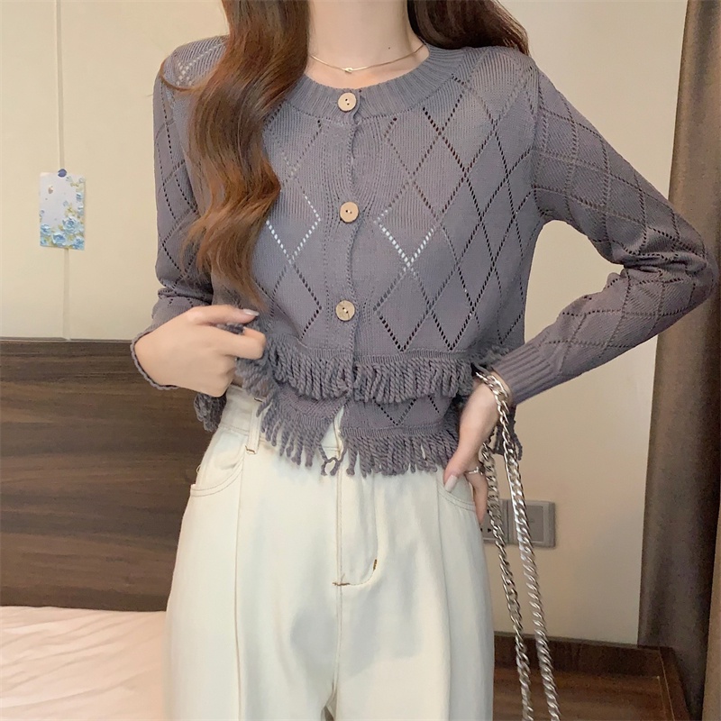 Áo Khoác cardigan Dệt Kim Tay Dài Viền Ren Lỗ Thời Trang Mùa Thu Hàn Quốc Mới