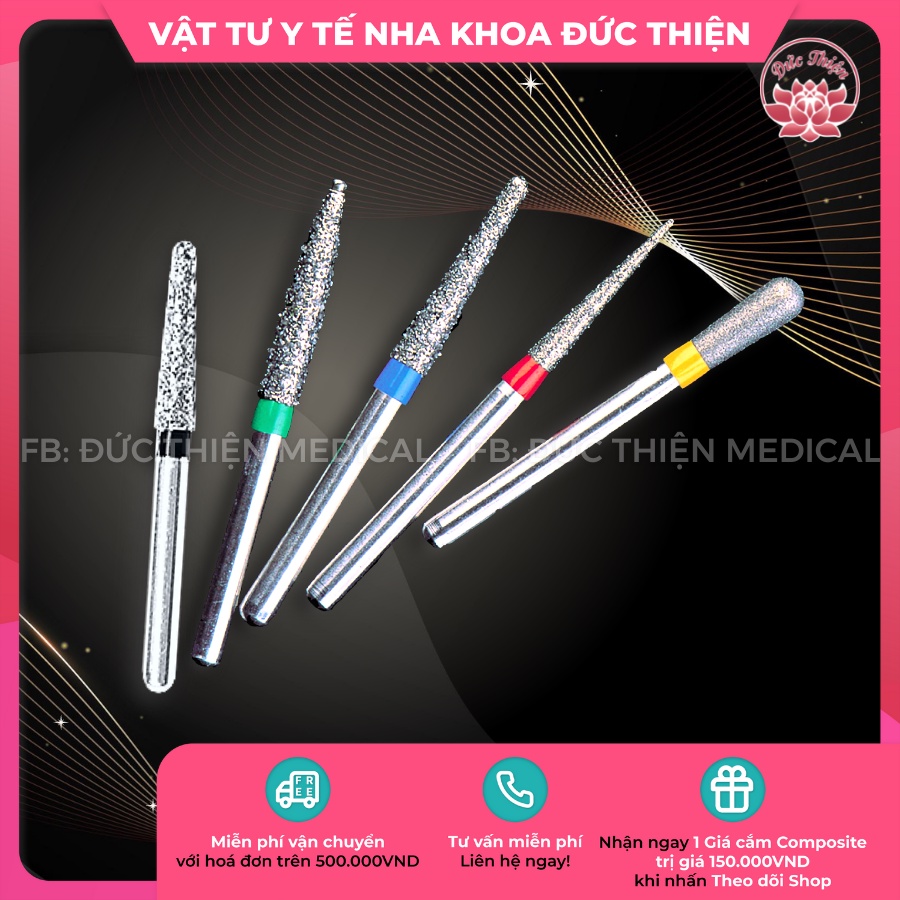 Mũi khoan kim cương MANI Dia Burs vỉ 5 cây (Nhắn tin lựa mẫu) - Vật tư nha khoa chính hãng