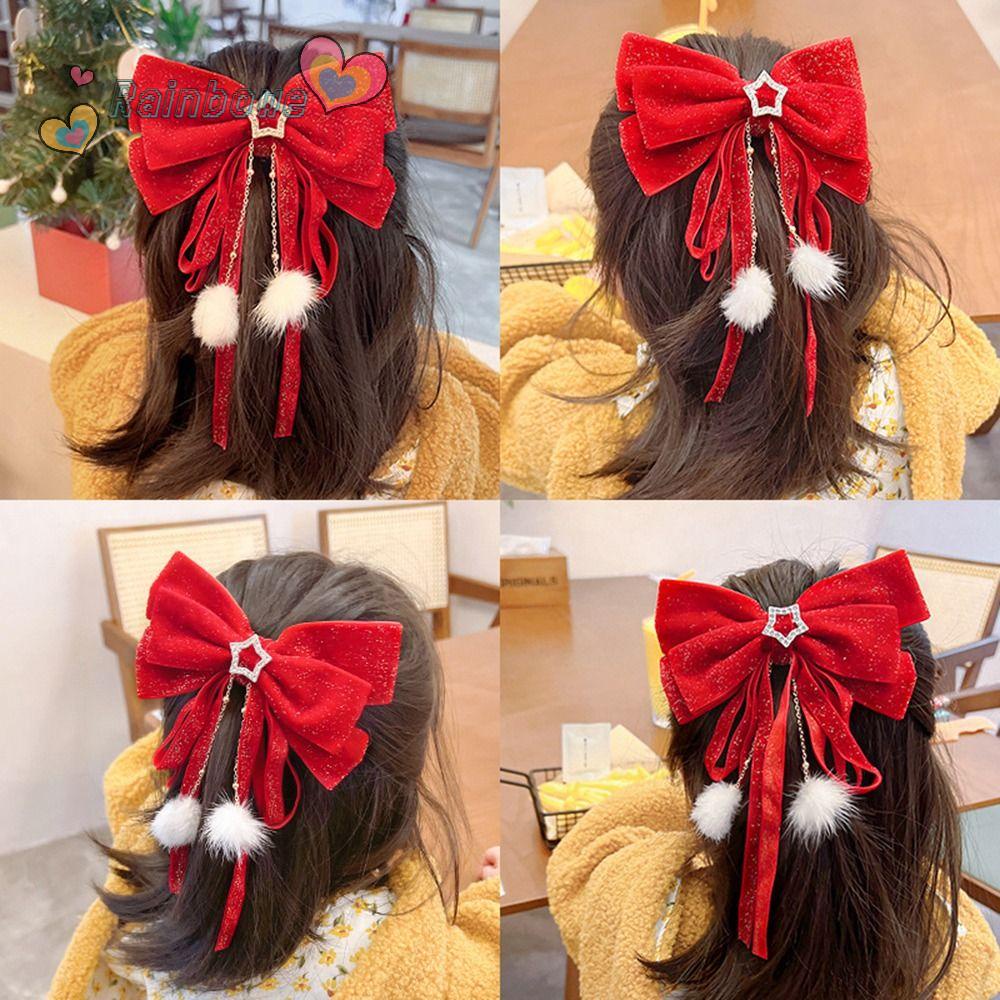 Kẹp Tóc Nơ Trung Hoa Bằng Vải Nhung Chất Lượng Cao Hình Cầu Vồng Dễ Thương