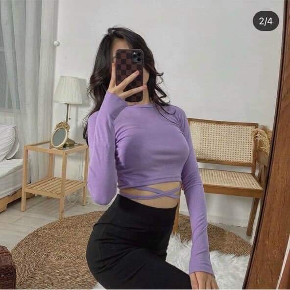 Áo CROPTOP tay dài CỘT DÂY EO