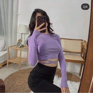 Áo CROPTOP tay dài CỘT DÂY EO