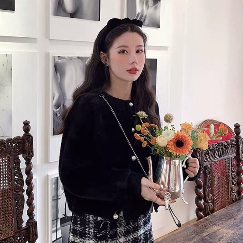 IELGYÁo Khoác Nhung Giả Lông Chồn Màu Sắc Đỏ Phong Cách Hàn Quốc Cho Nữ