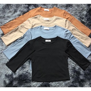 Áo croptop len tăm dài tay cổ tròn dáng ôm basic