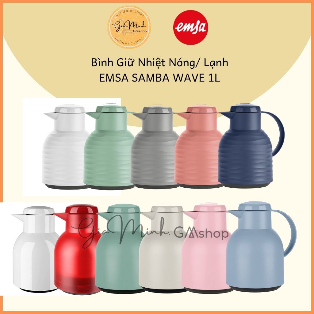 Bình giữ nhiệt cao cấp Emsa Samba Wave 1 lít, giữ nóng 12h, giữ lạnh 24h- Nội Địa Đức