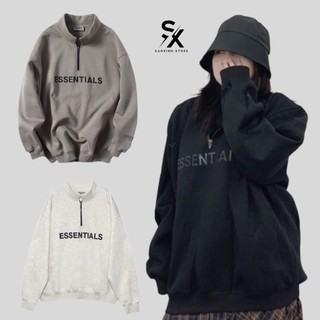 Áo sweater ESSENTIALS chất nỉ , phối cổ có khóa khéo ,cao cấp dày dặn Sanxinh.store