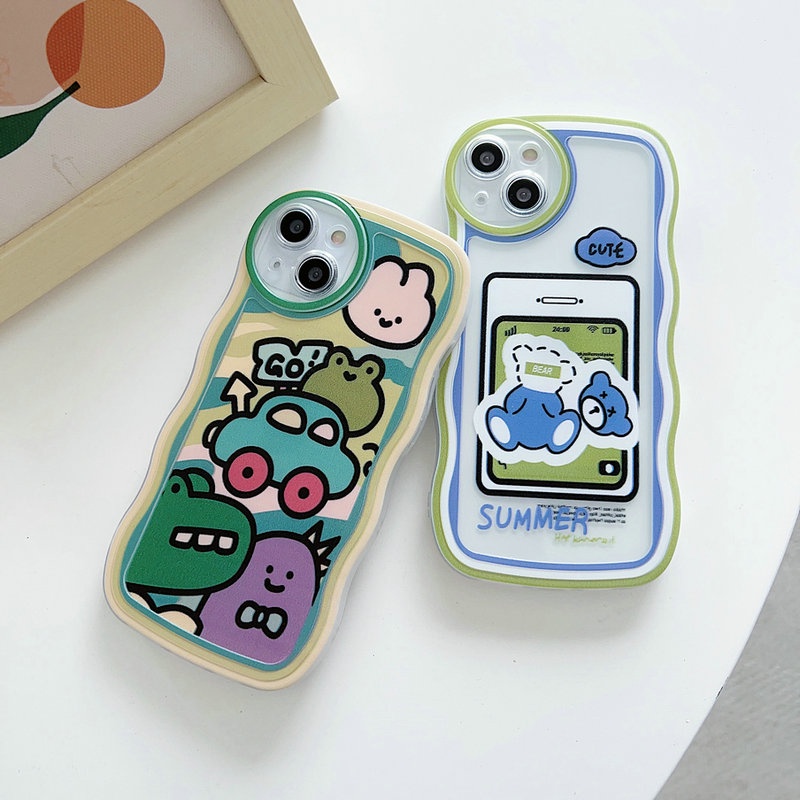 Cute Casing Redmi 12C A1 10C 10A 9C 9A 9S 8 6A 5A Note 12 4G 5G 11S 11 10s 10 Pro 9 9S 8 POCO X4 X5 M3 X3 Pro NFC Cartoon Waves Edge Bear Car Fine Hole Shockproof Clear Soft Phone Case Cover STB 03
