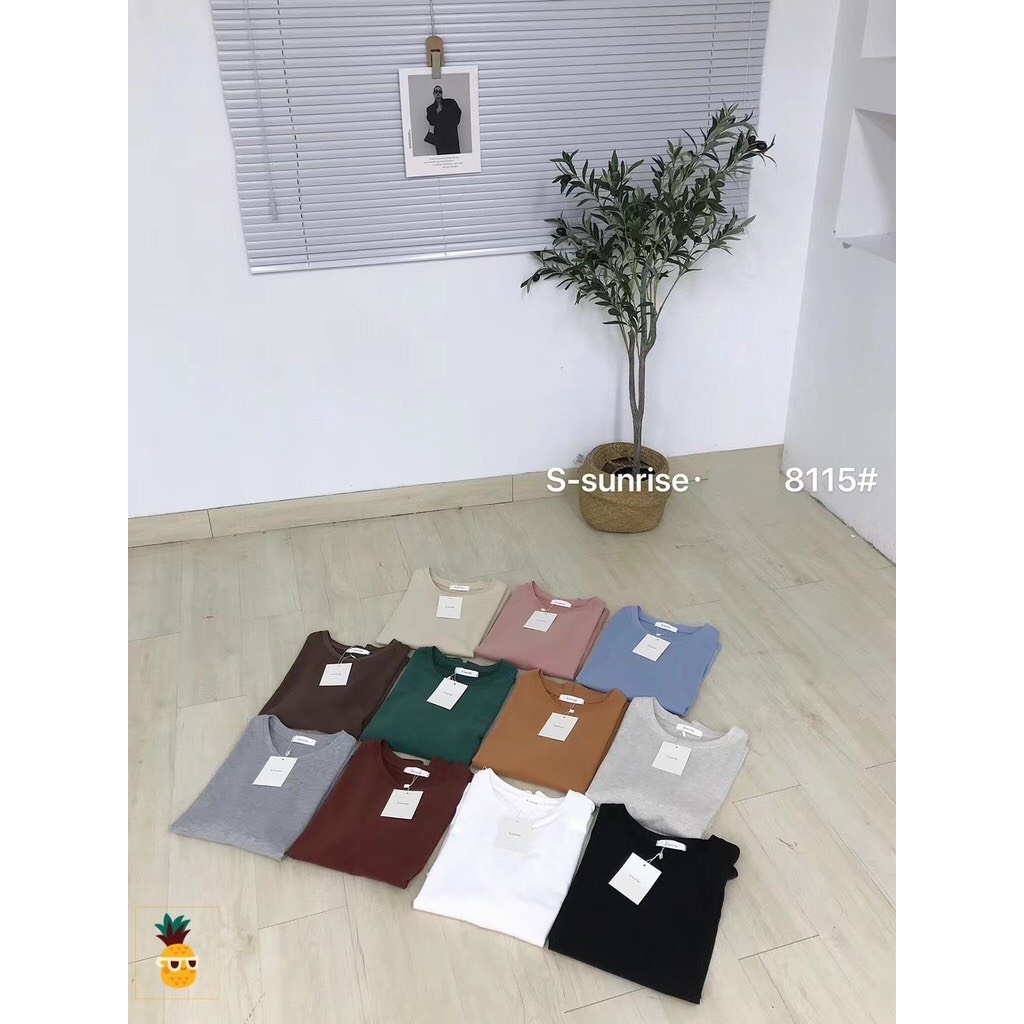 Áo thun nữ tay ngắn cổ tròn trơn basic hàng Quảng Châu thời trang mùa hè Hàn Quốc, áo phông chất cotton dễ phối 8115