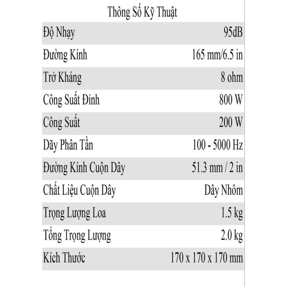 Củ loa rời  LOA BASS 16 P.AUDIO GM6-50N CHÍNH HÃNG THÁI LAN💗