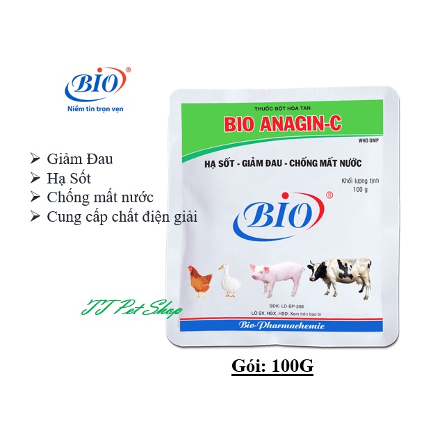 BIO-ANAZIN C GÓI 100G. SẢN PHẨM HỖ TRỢ THÚ NUÔI