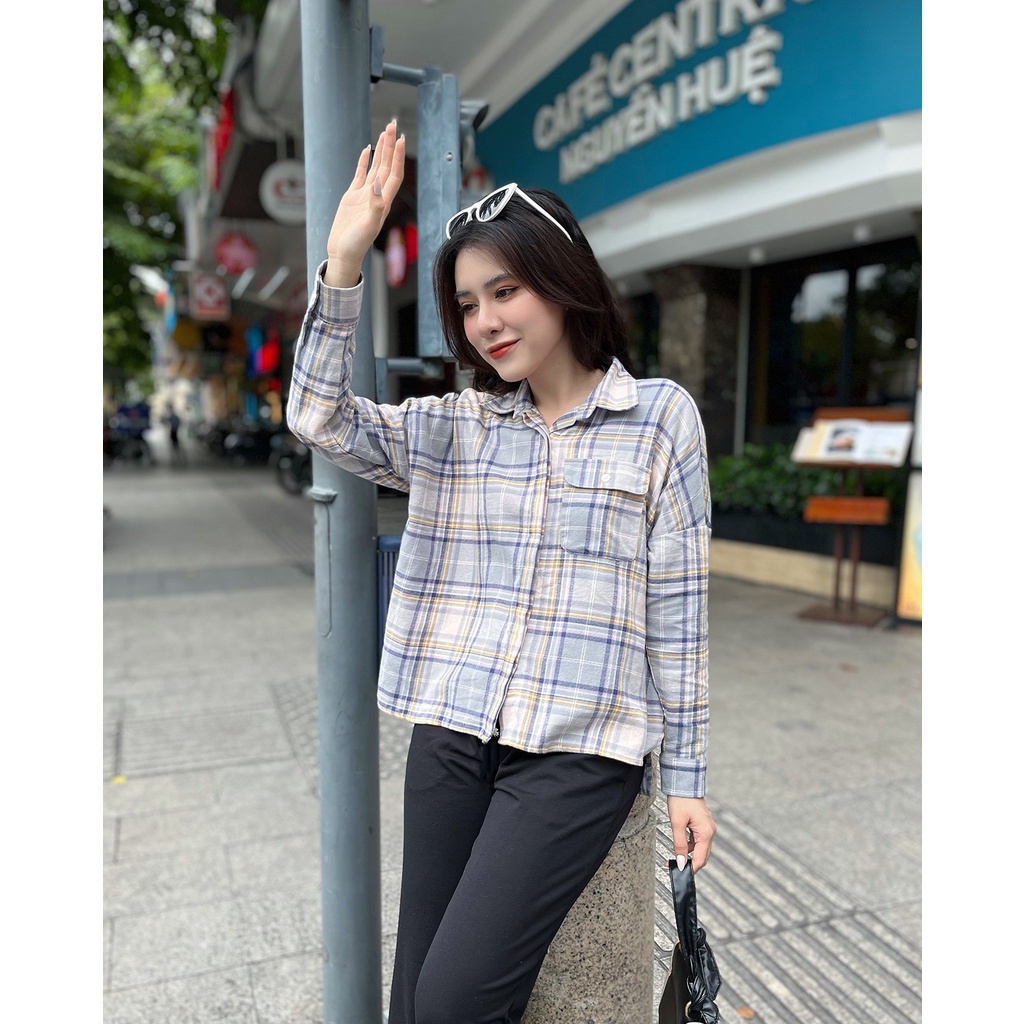 Áo Sơ Mi Nữ Caro Form Rộng MIRABOZZI School Girl, Chất Liệu COTTON Thấm Hút Tốt, Kiểu Dáng Trẻ Trung MSHC014