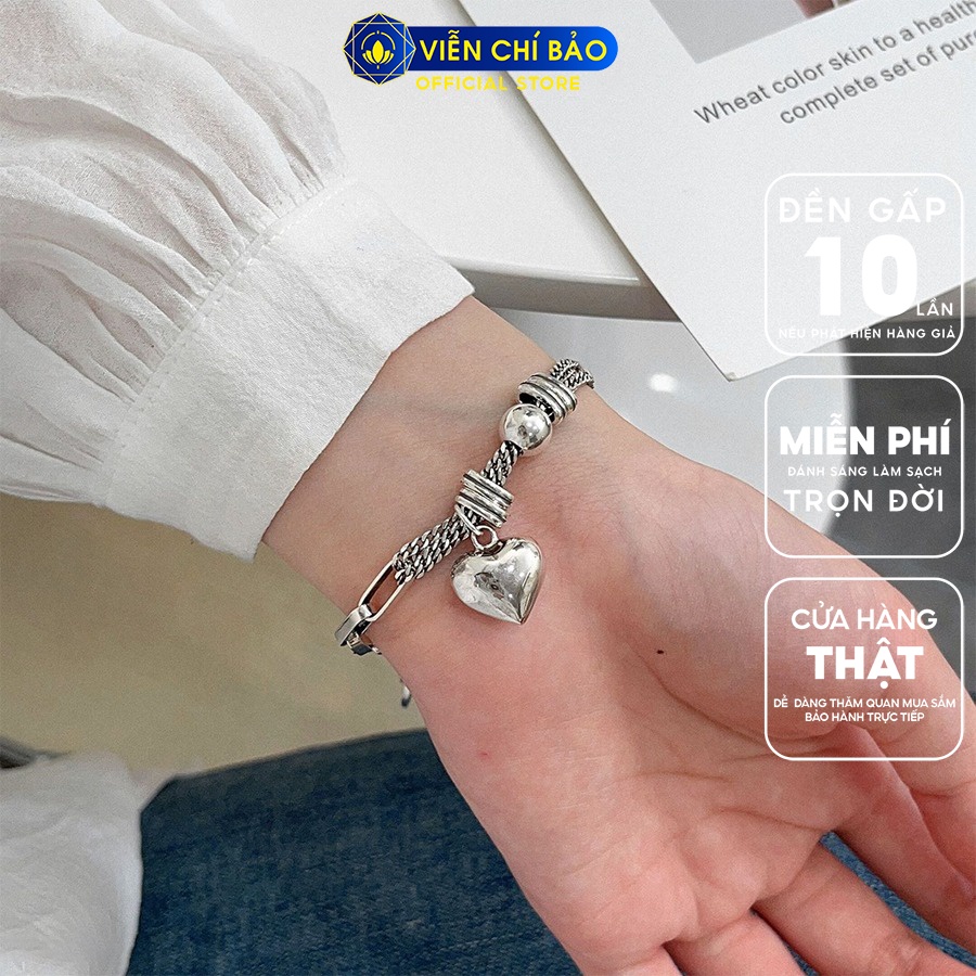 Lắc tay bạc nữ trái tim dây xích mix bi chất liệu bạc Thái 925 thời trang phụ kiện trang sức Viễn Chí Bảo L000597