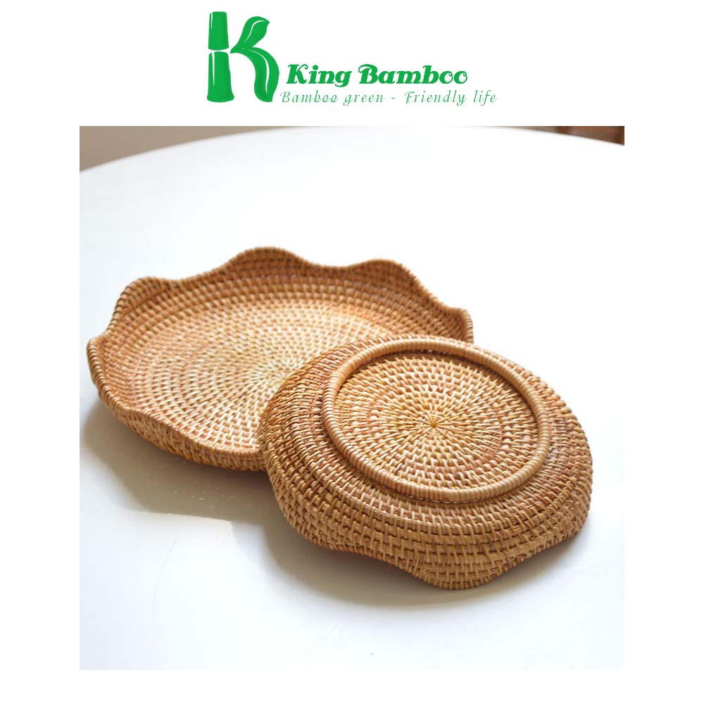 Đĩa mây thấp đựng hoa quả đồ ăn mây tre đan KING BAMBOO