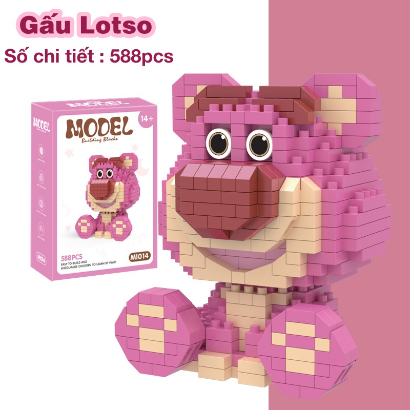 Lắp ráp gép hình Gấu Lotso  Mô hình nhân vật hoạt hình dễ thương, quà tặng sinh nhật