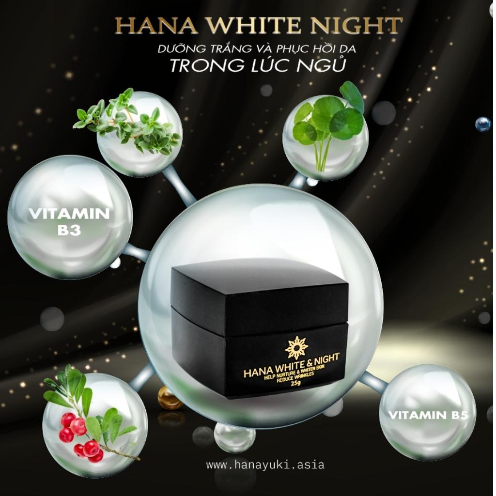 Kem Dưỡng Trắng Da Mặt Hana White Night, Kem Face Dưỡng Ẩm Da Mặt Ban Đêm Hanayuki Chính Hãng 25g