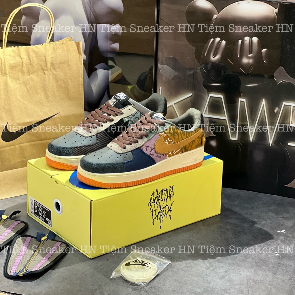 Giày Thể Thao Sneaker Af1 Travi Cots Cactus Thổ Cẩm Đen Vàng Tặng Tất