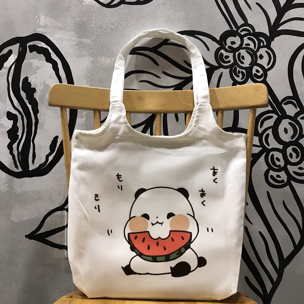 Túi tote, vải canvas 100% poli cao cấp, phong cách thời trang ulzzang, có khoá miệng xịn xò GẤU ĂN DƯA HẤU