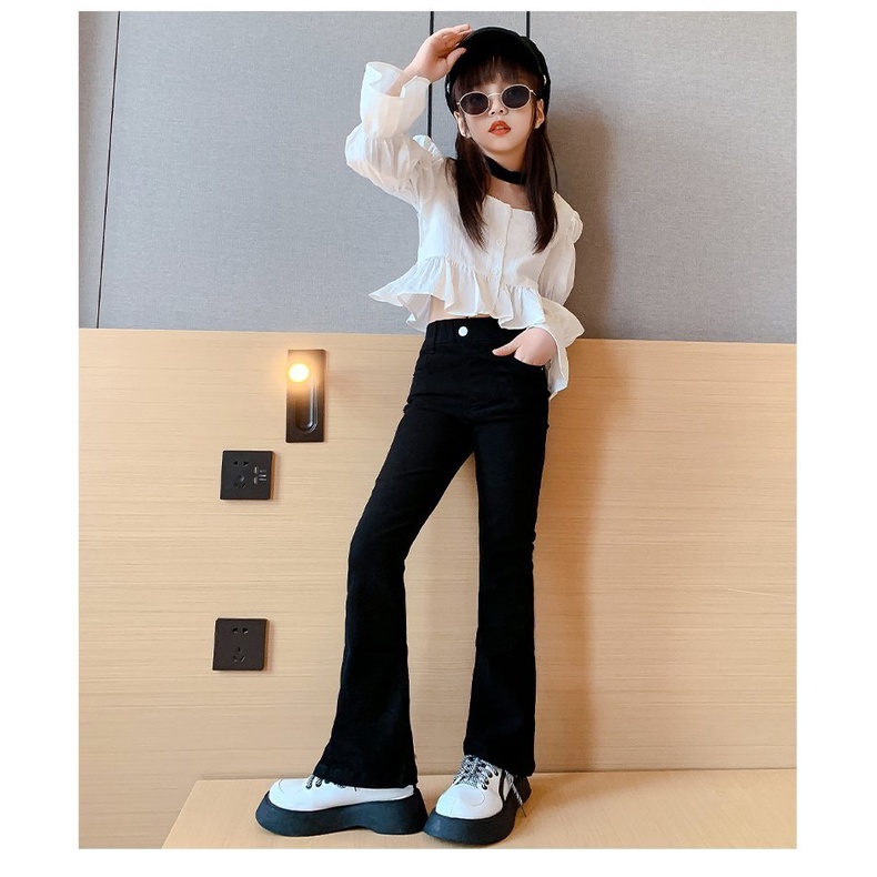 Quần Dài Ống Loe Màu Đen Phong Cách Phương Tây Thời Trang Xuân Thu Cho Nữ