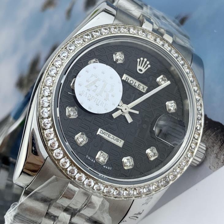Đồng hồ Nam Rolex -đồng hồ cơ Automatic máy nhật classic mặt Đen 3D viền đá size 36mm-38mm