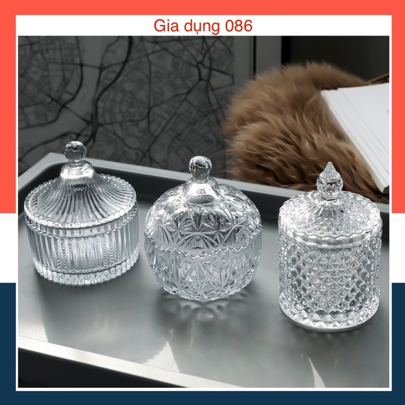 Bộ Thố thuỷ tinh đựng mứt tết, hũ thuỷ tinh pha lê đựng bánh kẹo, Cốc đựng nến