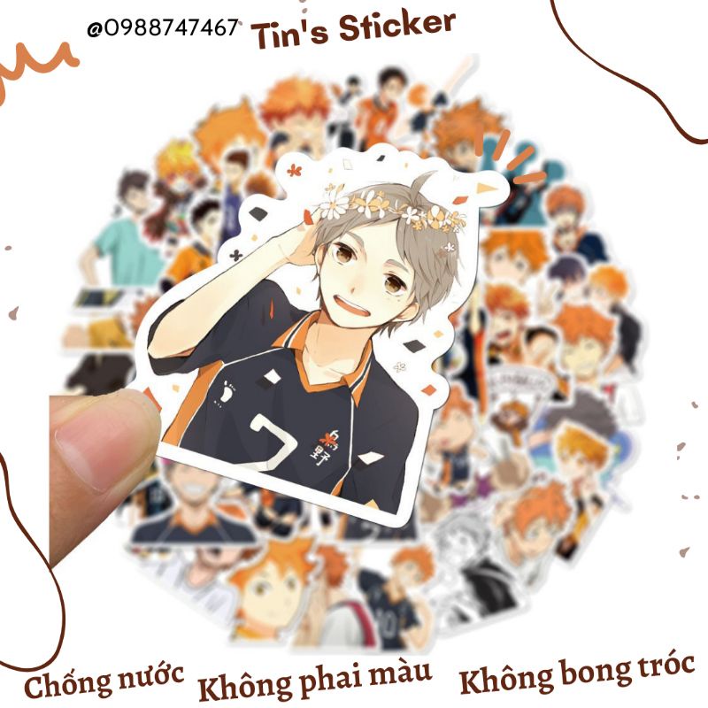 Set combo 50 miếng dán sticker hoạt hình anime Vua bóng chuyền Haikyuu chống thấm nước dán nón mũ bảo hiểm laptop vali