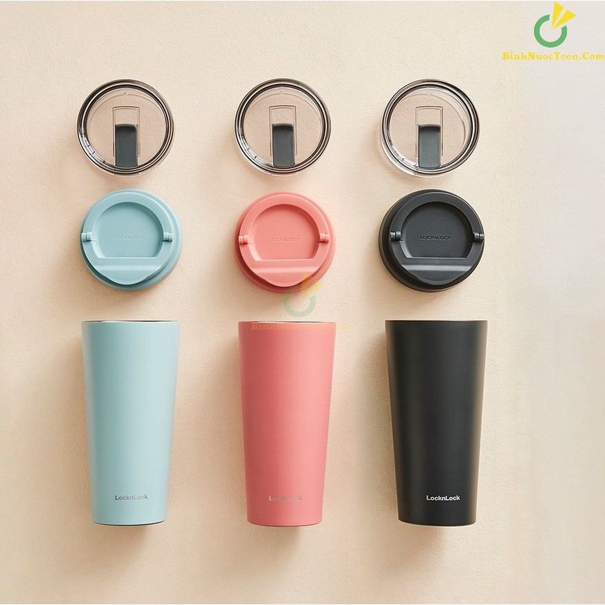 Ly giữ nhiệt LocknLock 540ml LHC4279 - Hàng Chính Hãng, có 2 nắp tiện lợi, đế silicone chống trượt - Màu Đen - K-MALL