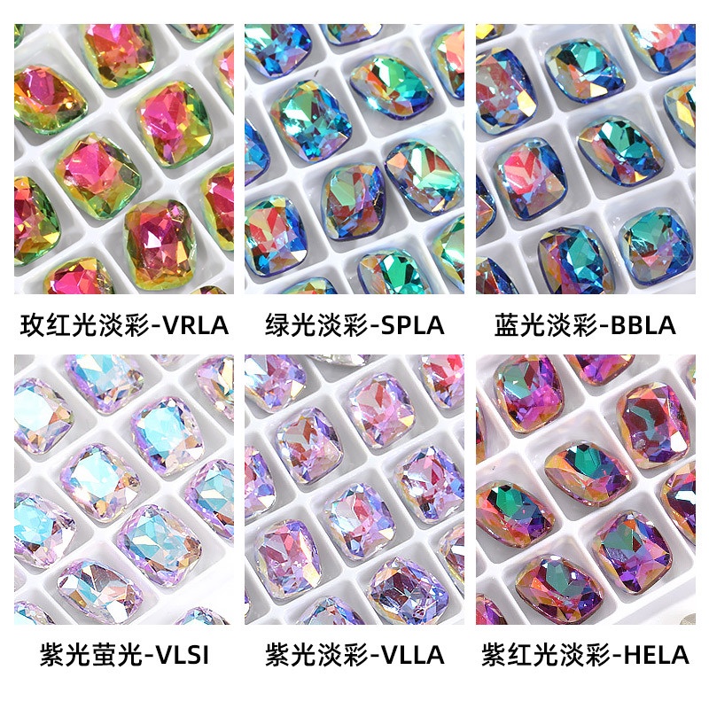 Bộ 72 Phụ Kiện Trang Trí Móng Tay Nghệ Thuật Hình Chữ Nhật Phủ Kim Cương Tròn K9