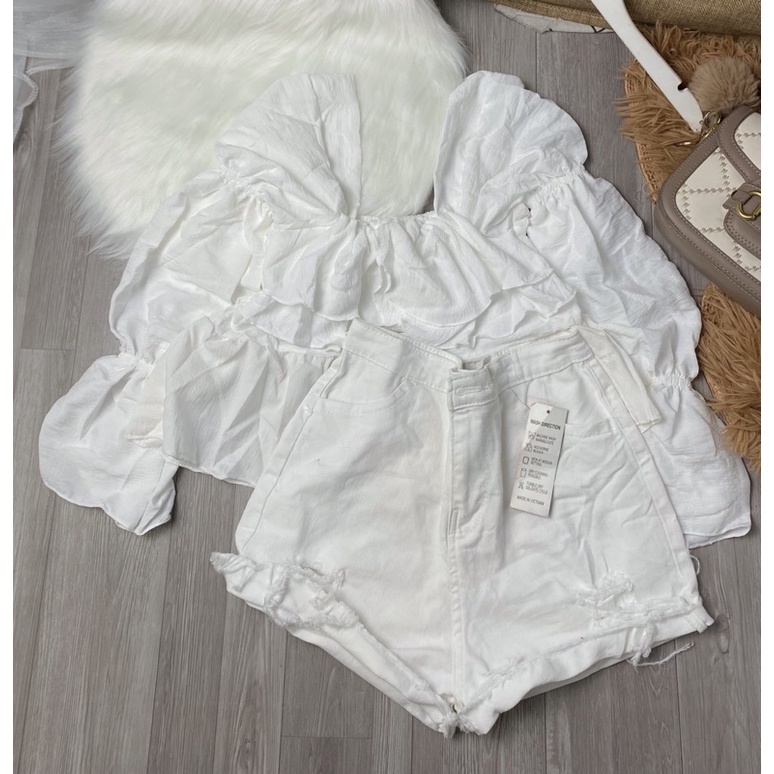 Set áo xốp bèo quần đùi kaki jean có áo và quần