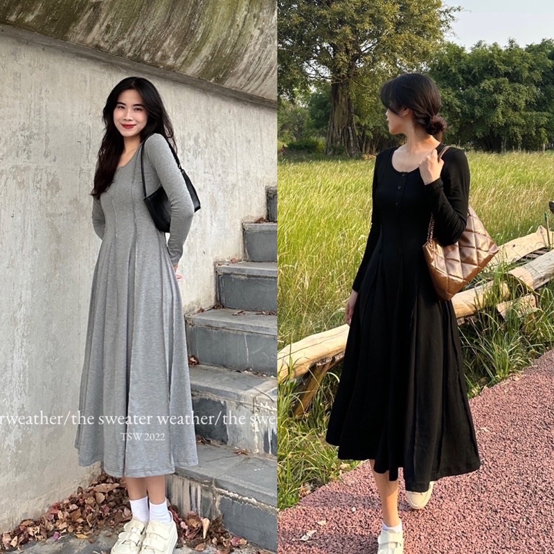 Váy thun gân nổi xoè dài the.sweaterweather TSW (ảnh thật)