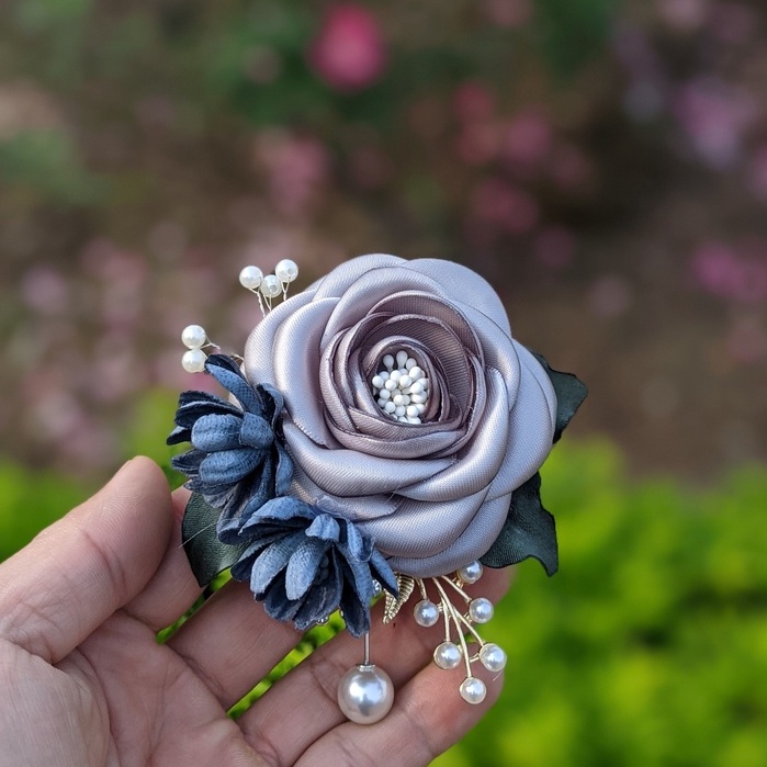 Hoa cài áo handmade ruy băng cách điệu cao cấp