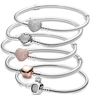 PANDORA Vòng Tay Mạ Bạc 925 Hình Hoa Cúc / Lá / Vương Miện Lấp Lánh Thời Trang Cho Nữ