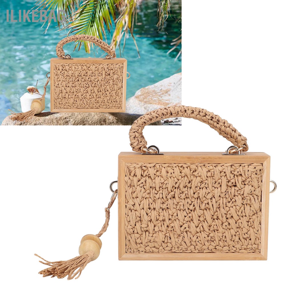 Có thể bán buôn Túi mây Dệt thời trang Đơn giản Dung lượng lớn xách tre cho Bữa tiệc Đi bộ đường dài Cắm trại Hẹn hò Ilikebag Hàng giao ngay
