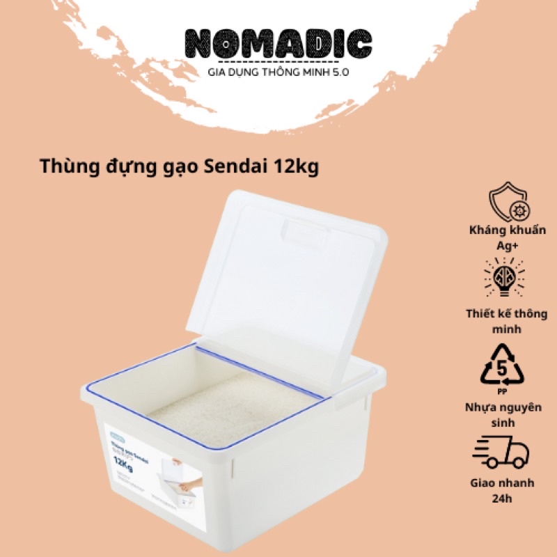 Thùng đựng gạo INOCHI chống ẩm mốc, oxi hóa, mùi hôi, thùng đựng thực phẩm sạch, kháng khuẩn. GIAO MÀU NGẪU NHIÊN