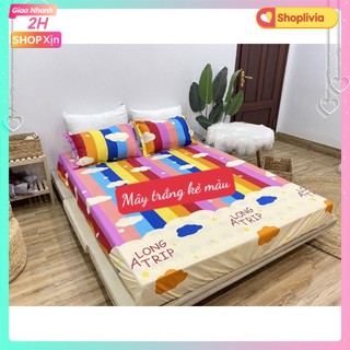 Bộ 1 ga chun 2 vỏ gối nằm combo 3 món poly hoa trà