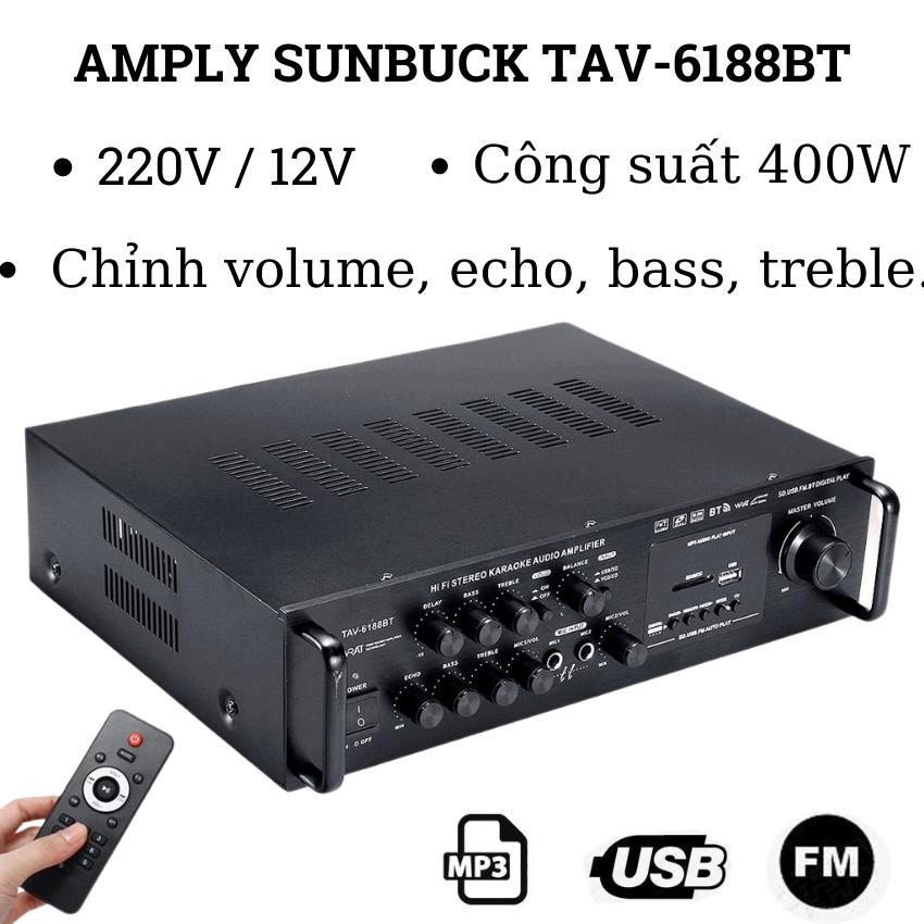 Amply karaoke bluetooth gia đình SUNBUCK 6188BT - Amply ô tô, xe tải điều chỉnh volume, echo, bass, treble