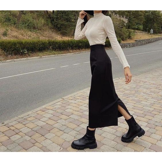 Chân váy thun suông đen dài phong cách Hàn MUSI SKIRT🖤[ Kèm ảnh Feedback] | BigBuy360 - bigbuy360.vn