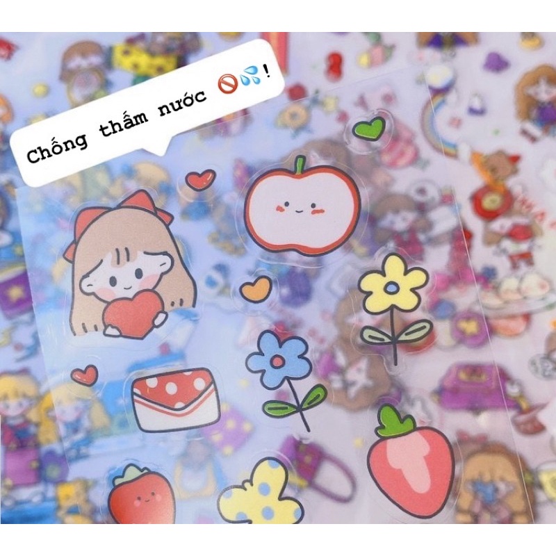 Miếng Dán Sticker Hoạ Tiết Hoạt Hình Trang Trí Siêu Dễ Thương Tone Pastel