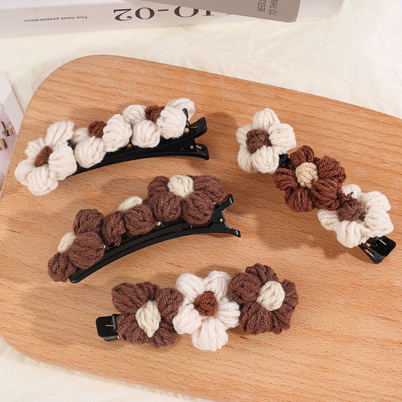 Kẹp Tóc Hoa Lớn Đan Len Màu Tương Phản Phong Cách Hàn Quốc Thời Trang Cho Nữ