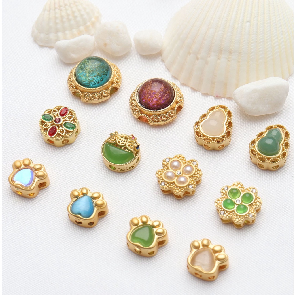 █diy゜14k●1 Gói 5 Hạt Xỏ Vòng Tay / Dây Chuyền Bằng Hạt Vàng Tinh Xảo diy