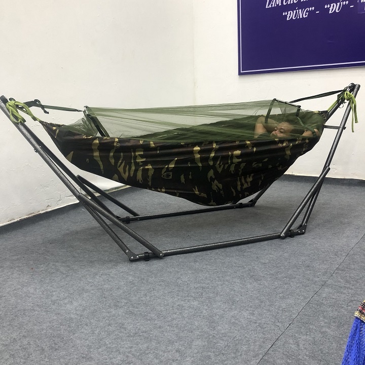 Võng dù rằn ri có màn chưa lót bông gòn+3m dây dù