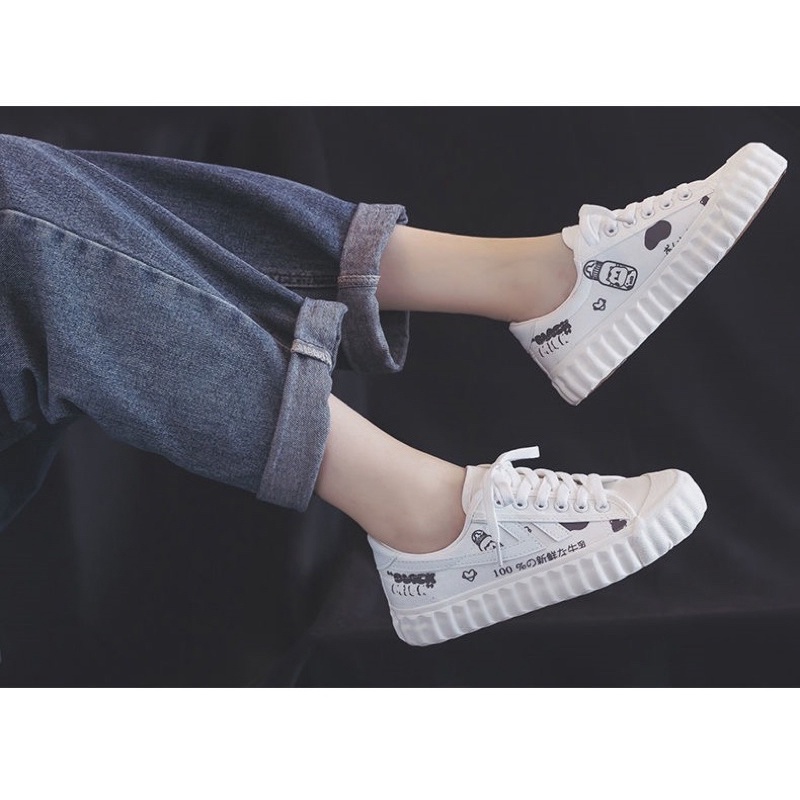 Giày thể thao trắng ulzzang hoạ tiết trà sữa,sữa bò... vải canvas cho nữ